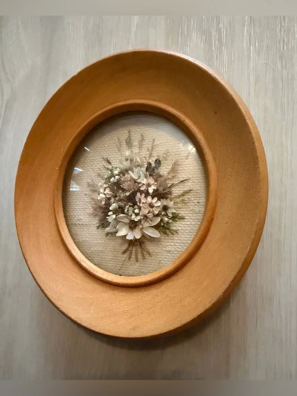 Vintage Wall Art Dried Flowers Round Frame Dome  Glass Handmade Australia